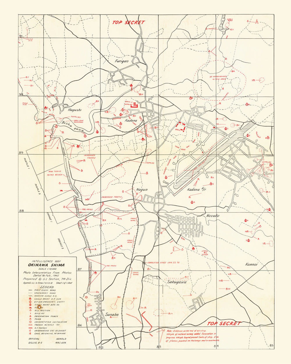 Vintage Okinawa Intelligence Map 1945 print style example
