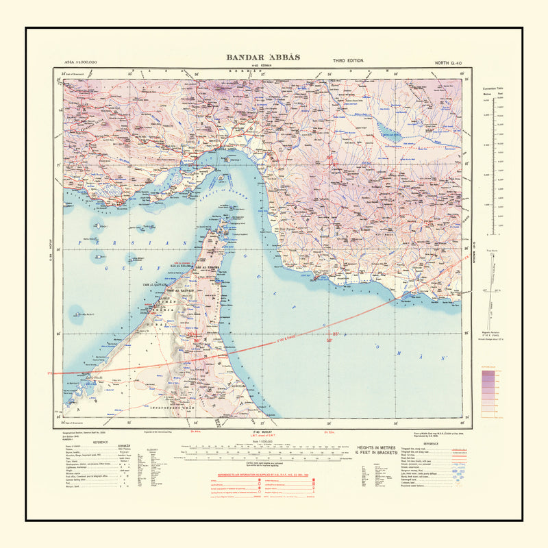 Size comparison using Vintage Bandar Abbas Strait of Hormuz Map 1945