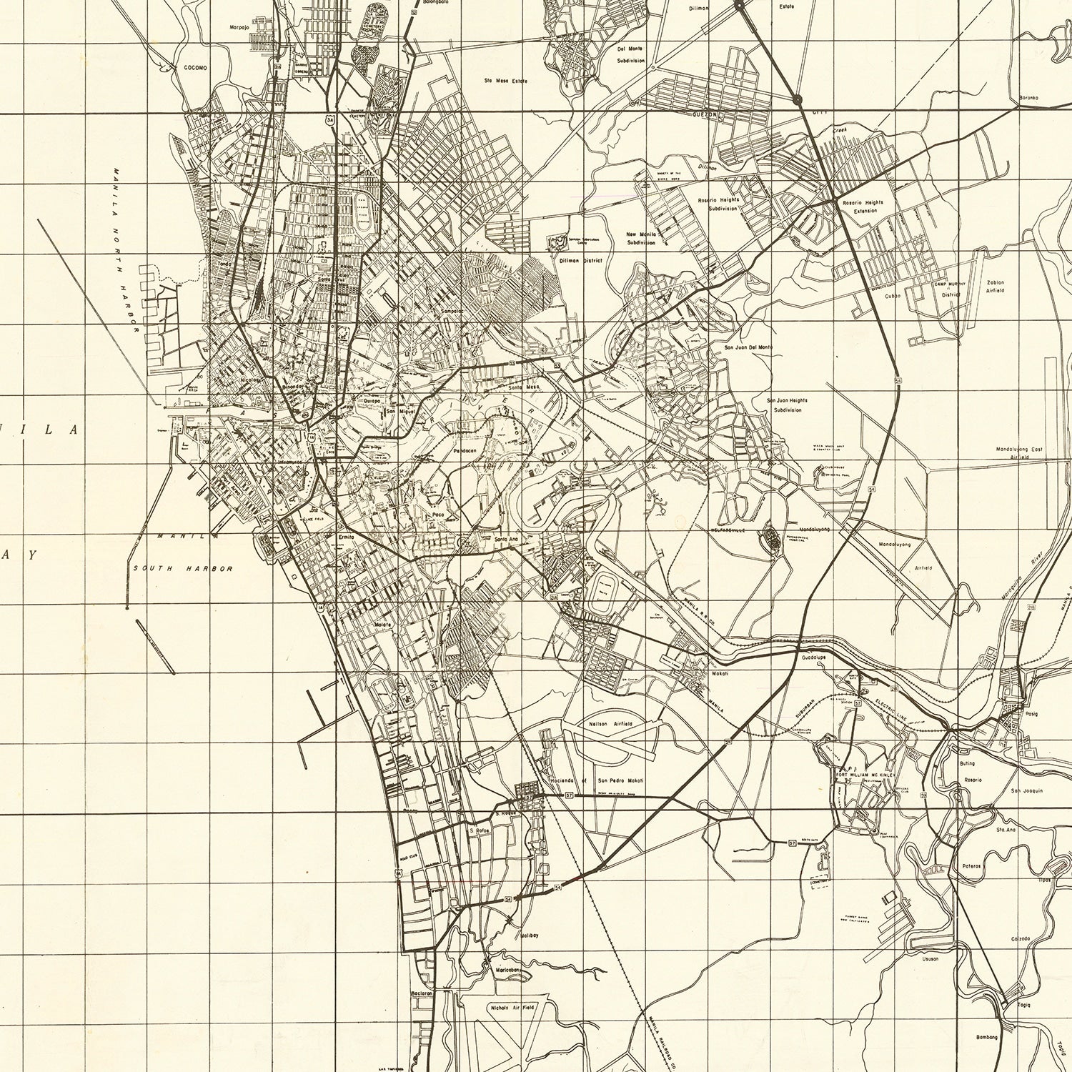 Restored historic details from the 1945 region map of Manila