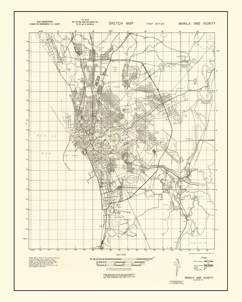 Size comparison using Vintage Manila Philippines World War II Map 1945