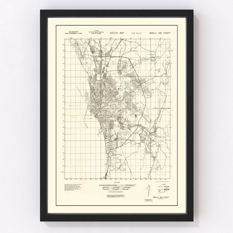Vintage Manila Philippines World War II Map 1945