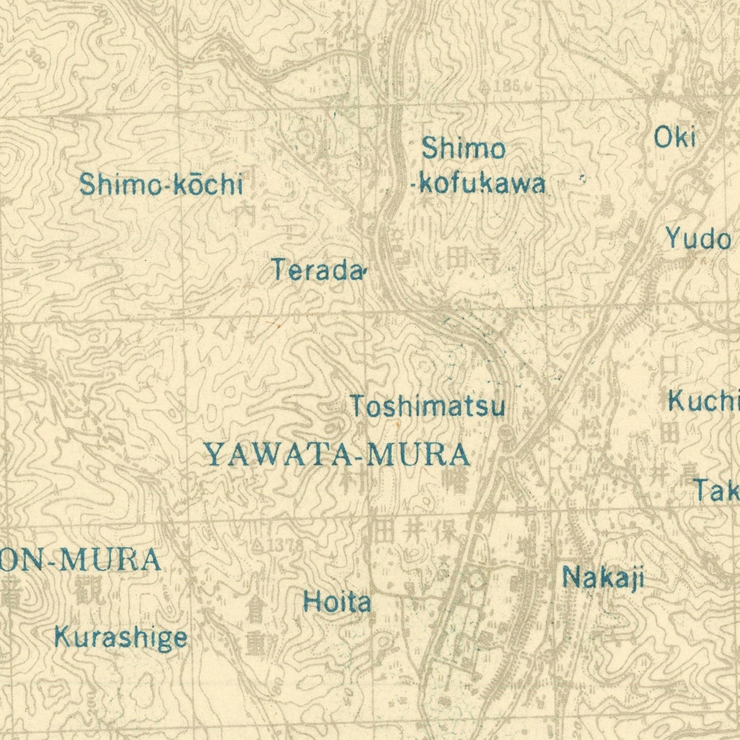 Restored historic details from the 1945 region map of Hiroshima