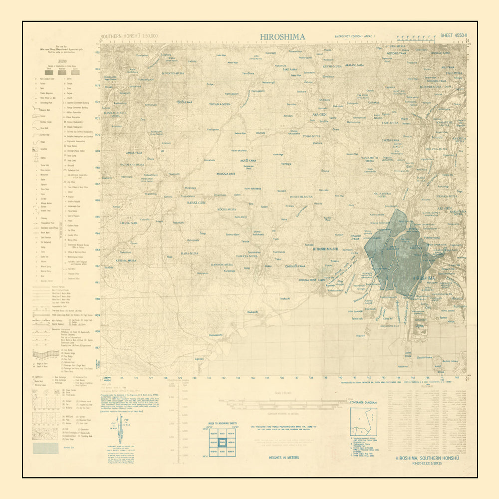 Vintage Hiroshima Bombing Map 1945 print style example