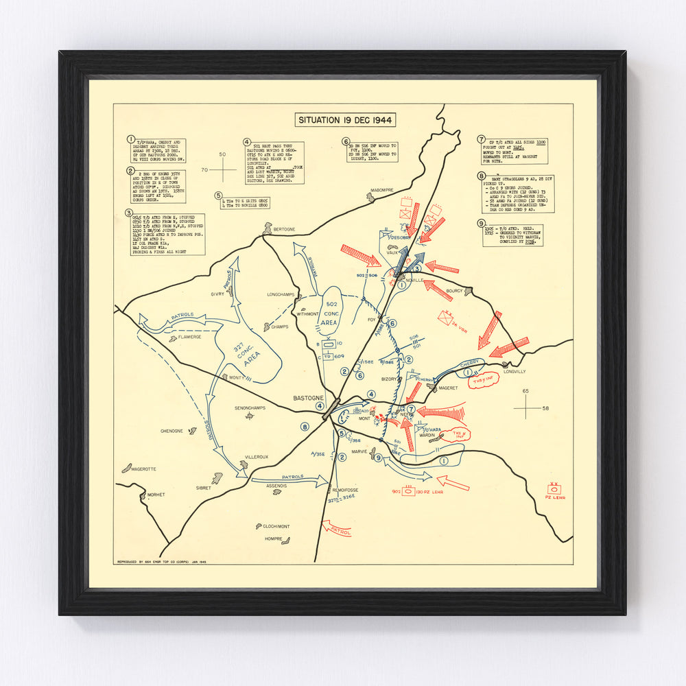 Bastogne Vintage Map 1944