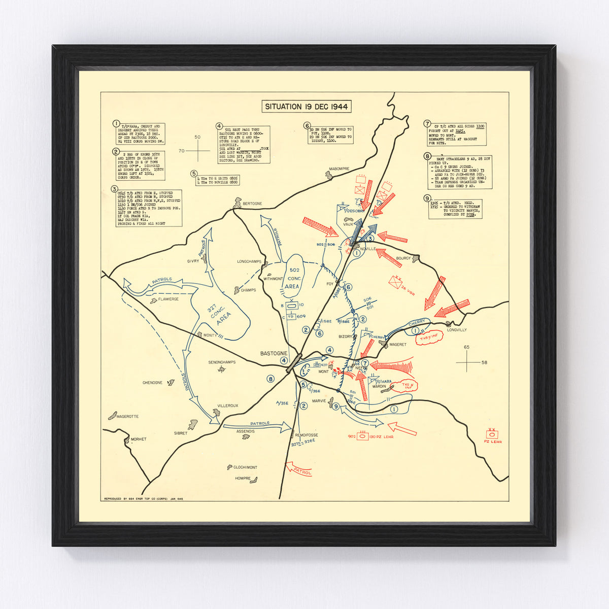 Bastogne Vintage Map 1944
