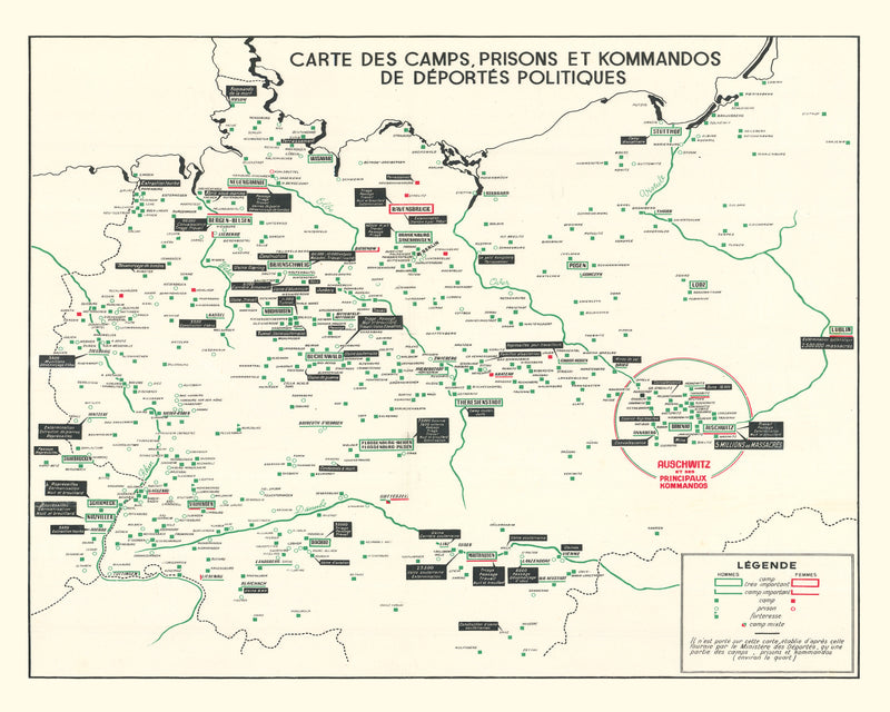 Size comparison using Vintage German Concentration Camps WWII Map 1946