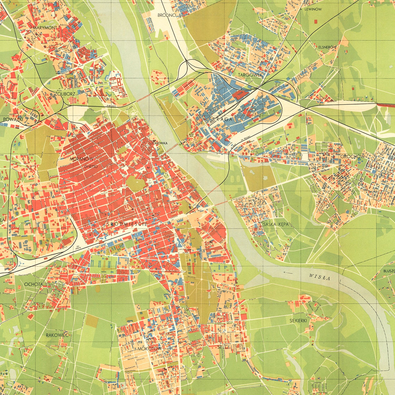 Restored historic details from the 1949 city map of Warsaw