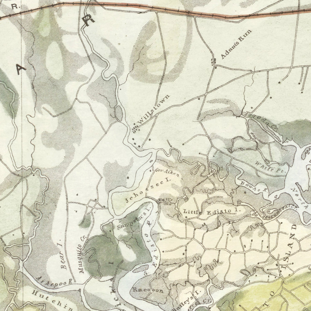 Restored historic details from the 1862 misc. attraction map of County, South Carolina