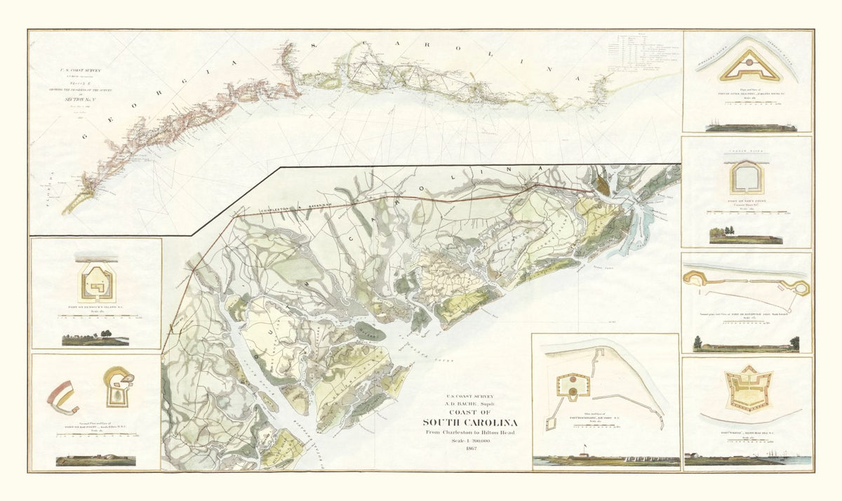 Preview of Vintage South Carolina Coast Map 1862