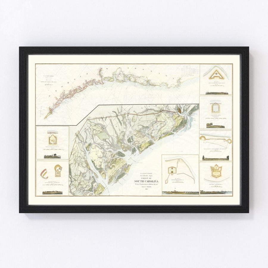 South Carolina Coast Vintage Map 1862