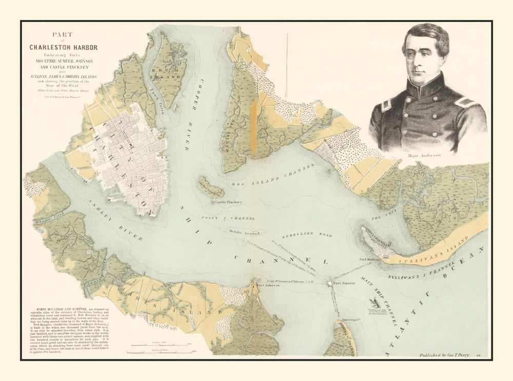 Vintage Charleston Harbor Map 1861 print style example