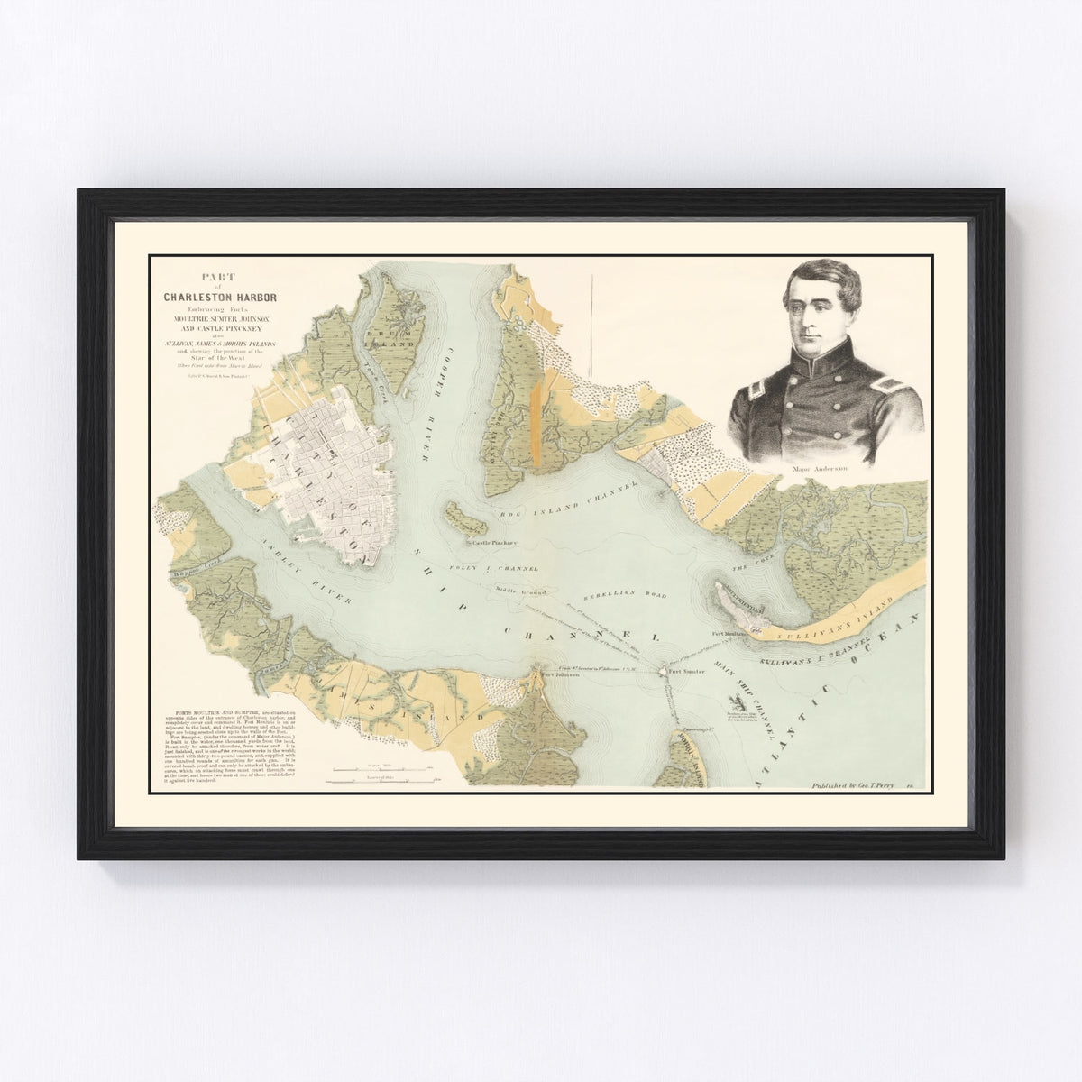 Charleston Harbor Vintage Map 1861