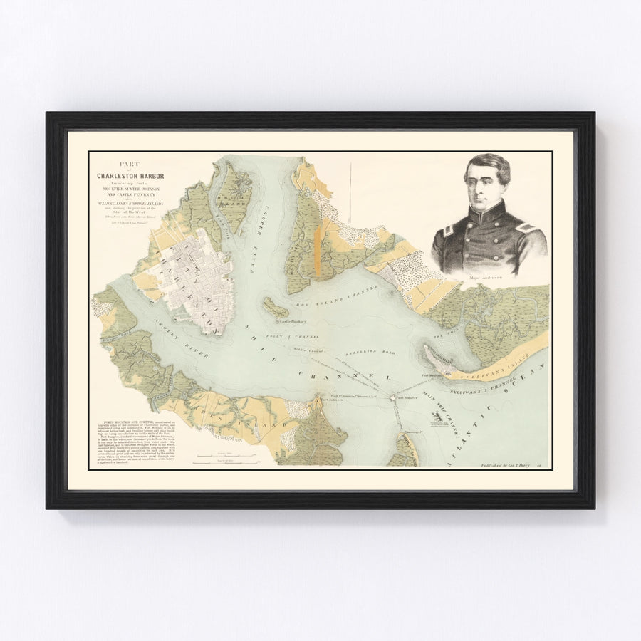 Charleston Harbor Vintage Map 1861