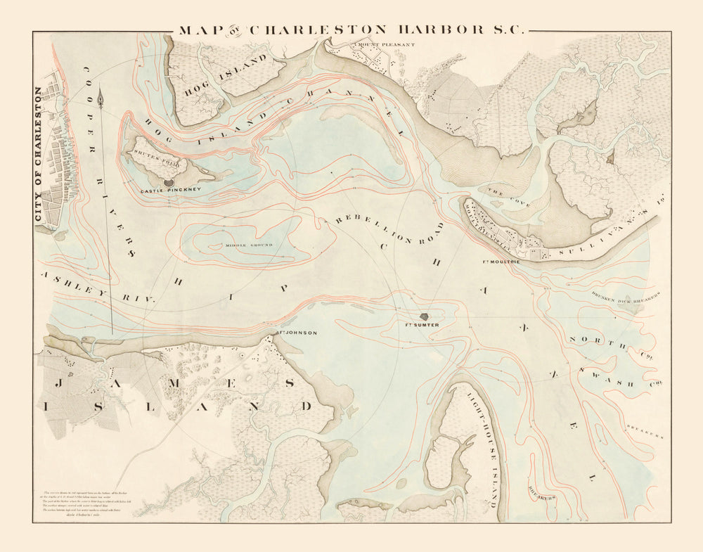 Vintage Charleston Harbor Map 1861 print style example