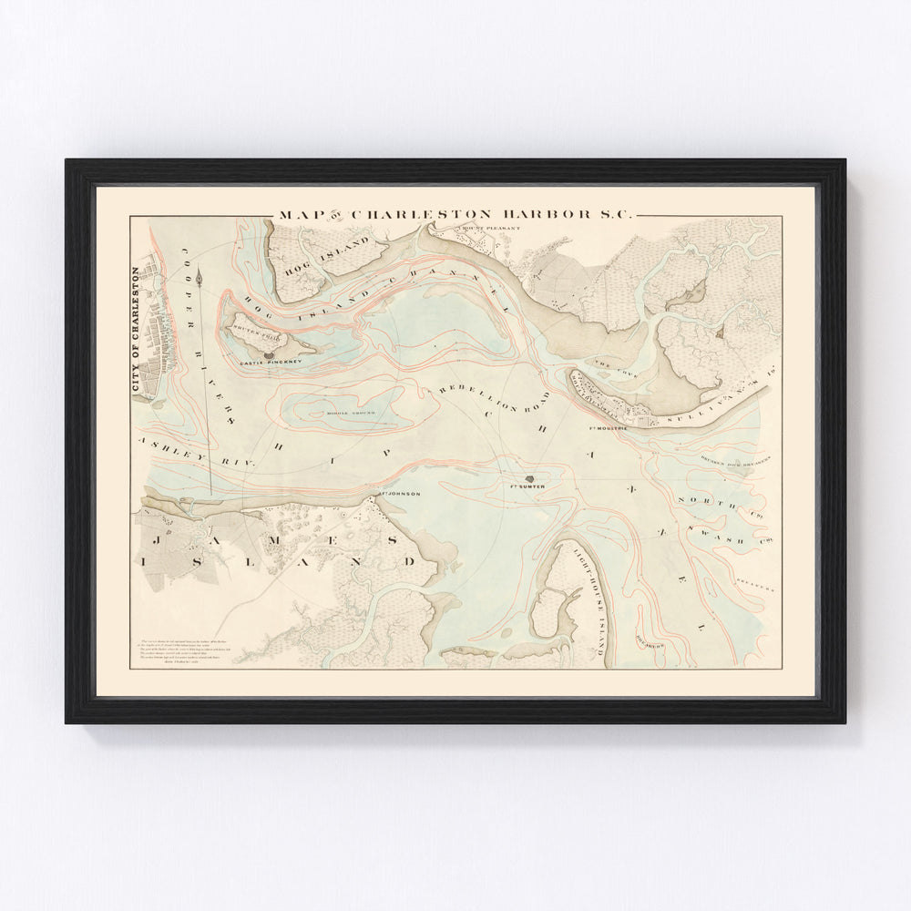 Charleston Harbor Vintage Map 1861