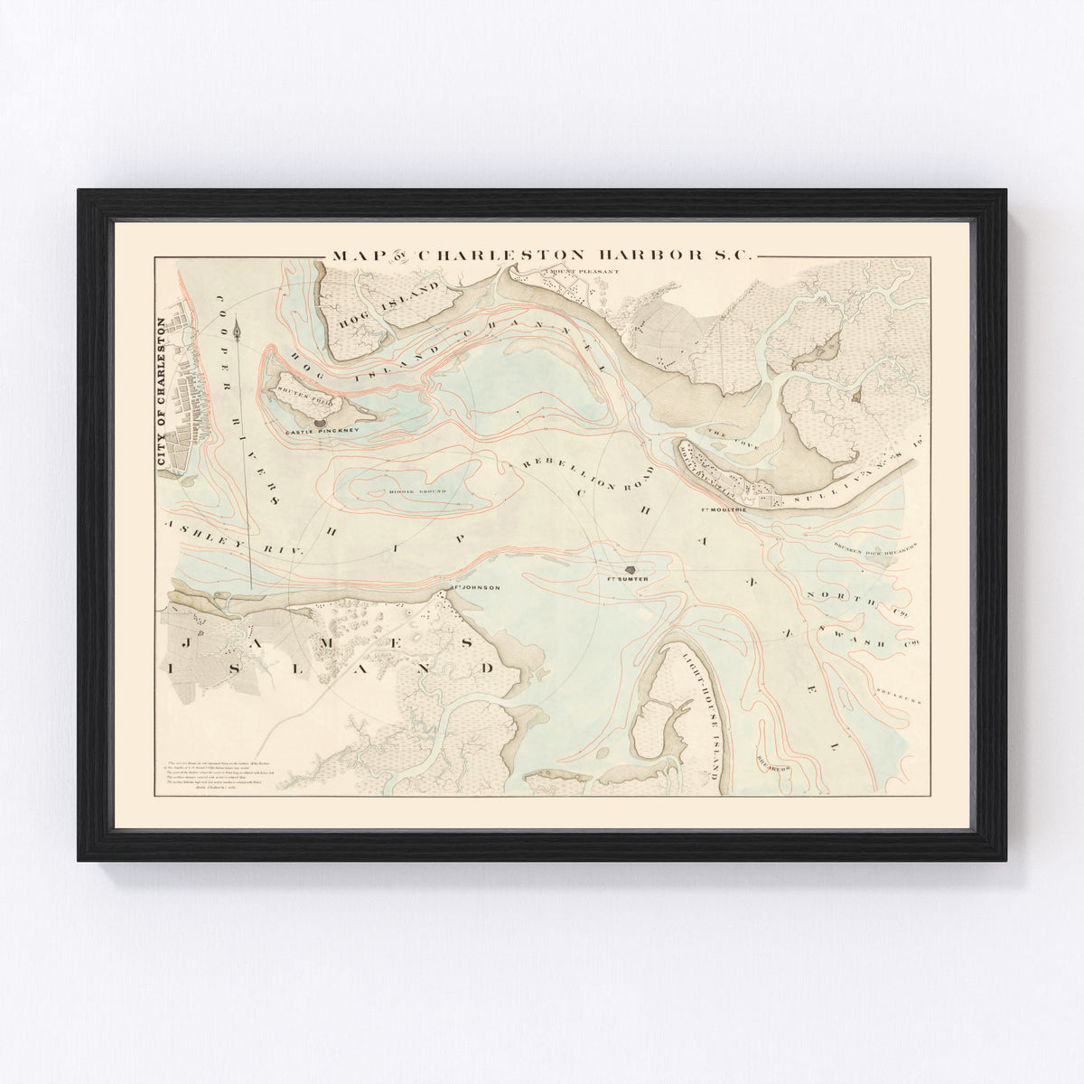 Charleston Harbor Vintage Map 1861