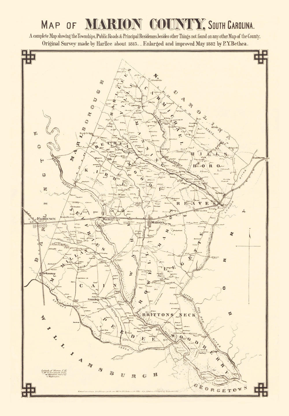 Vintage Map of Marion County, South Carolina 1825 print style example