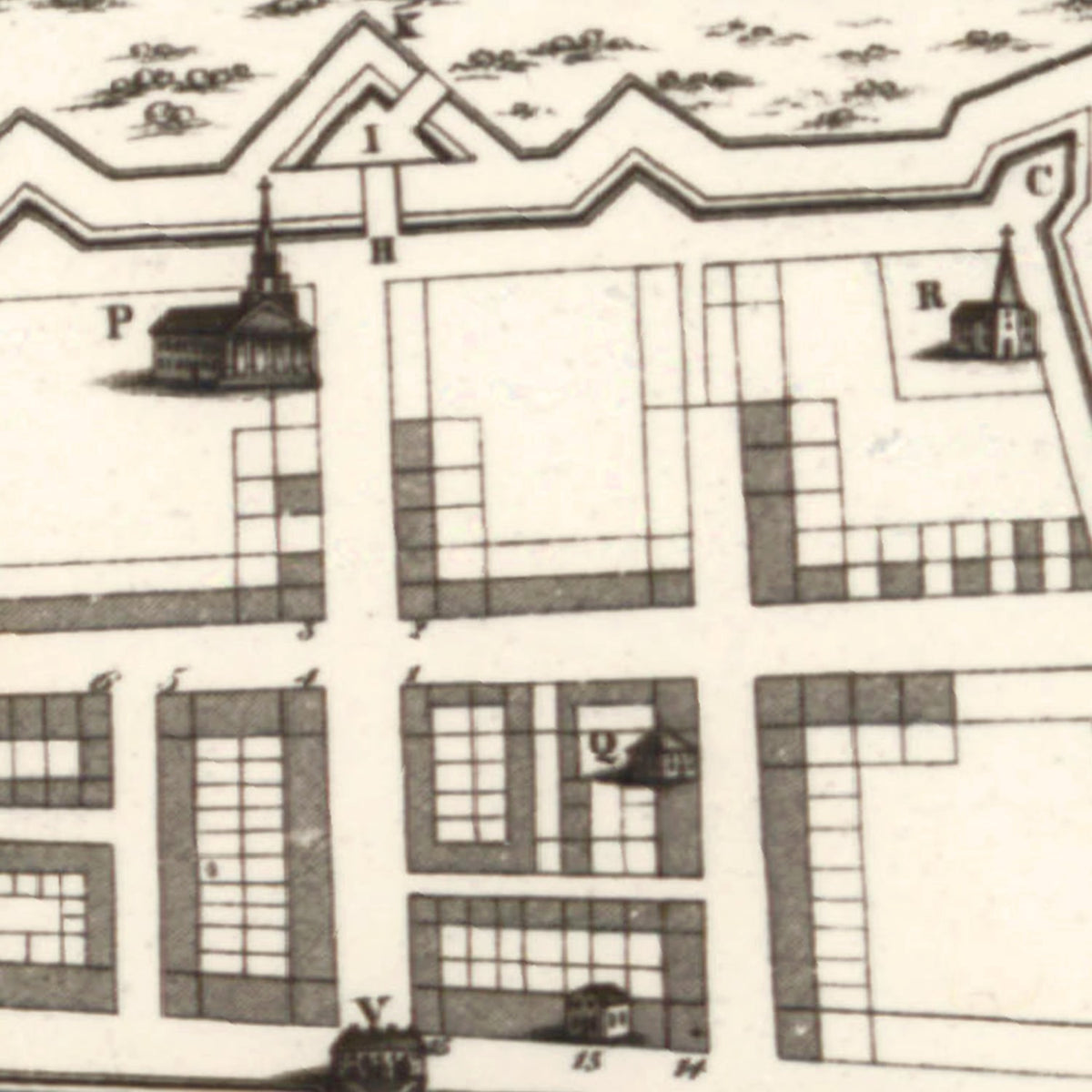 Restored historic details from the 1809 city map of Charleston, South Carolina