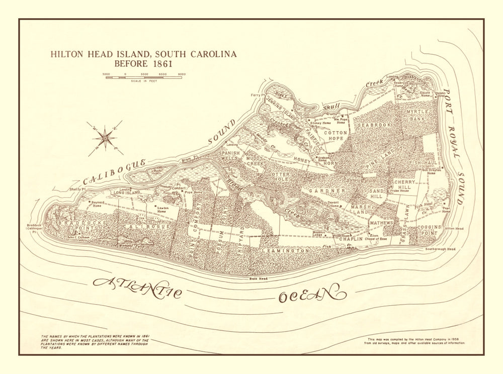 Vintage Hilton Head Island Map 1861 print style example
