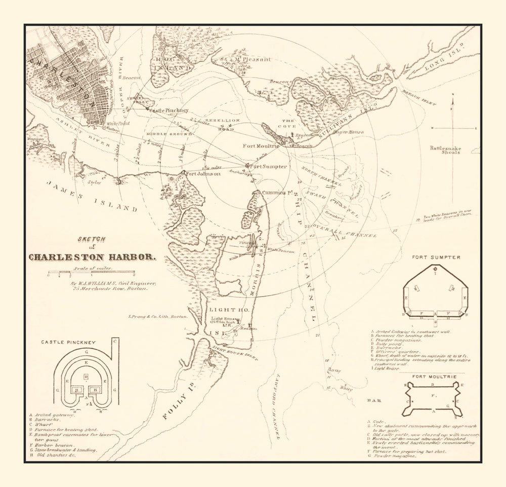 Vintage Charleston Harbor Map 1865 print style example