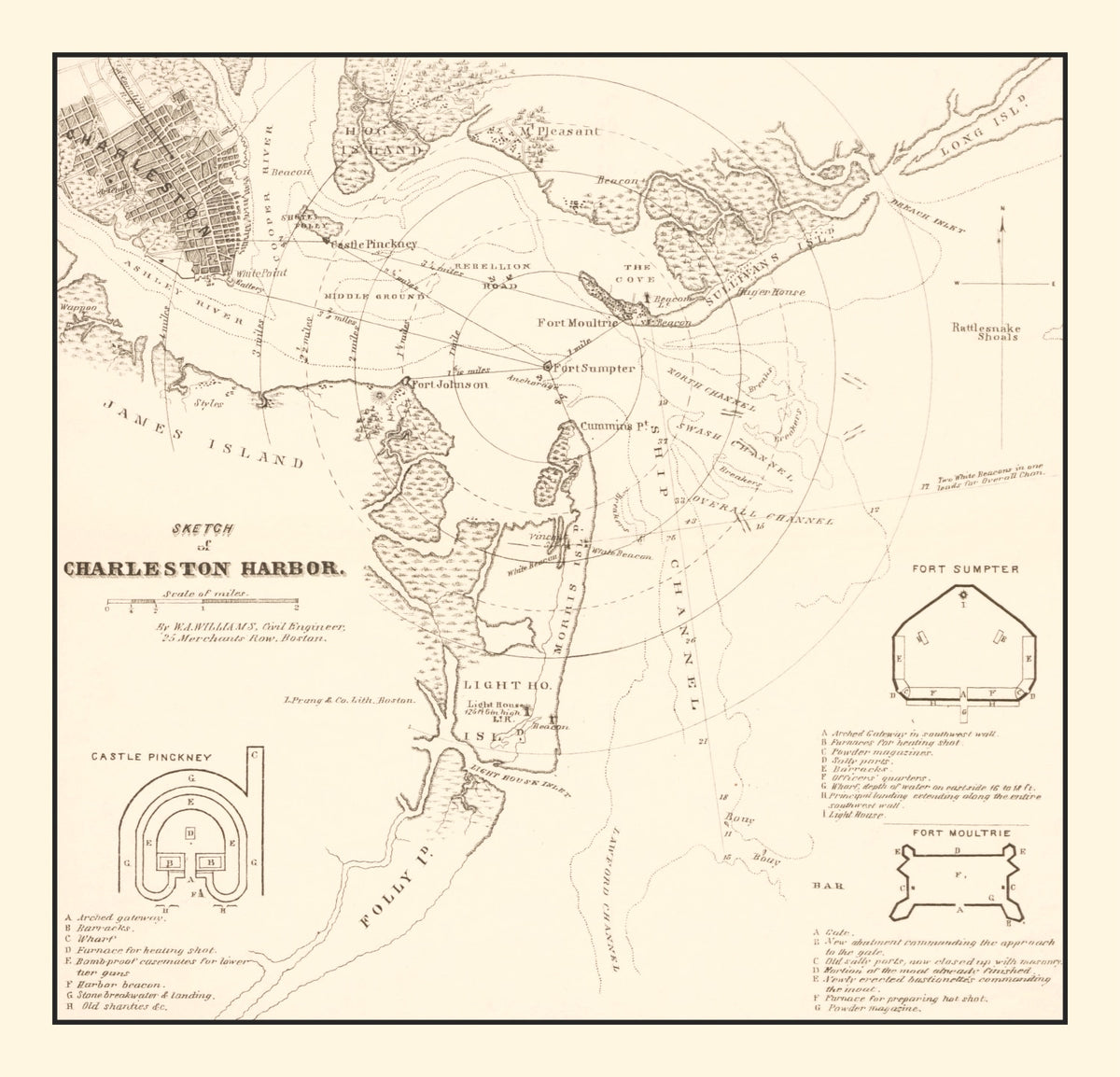 Preview of Vintage Charleston Harbor Map 1865