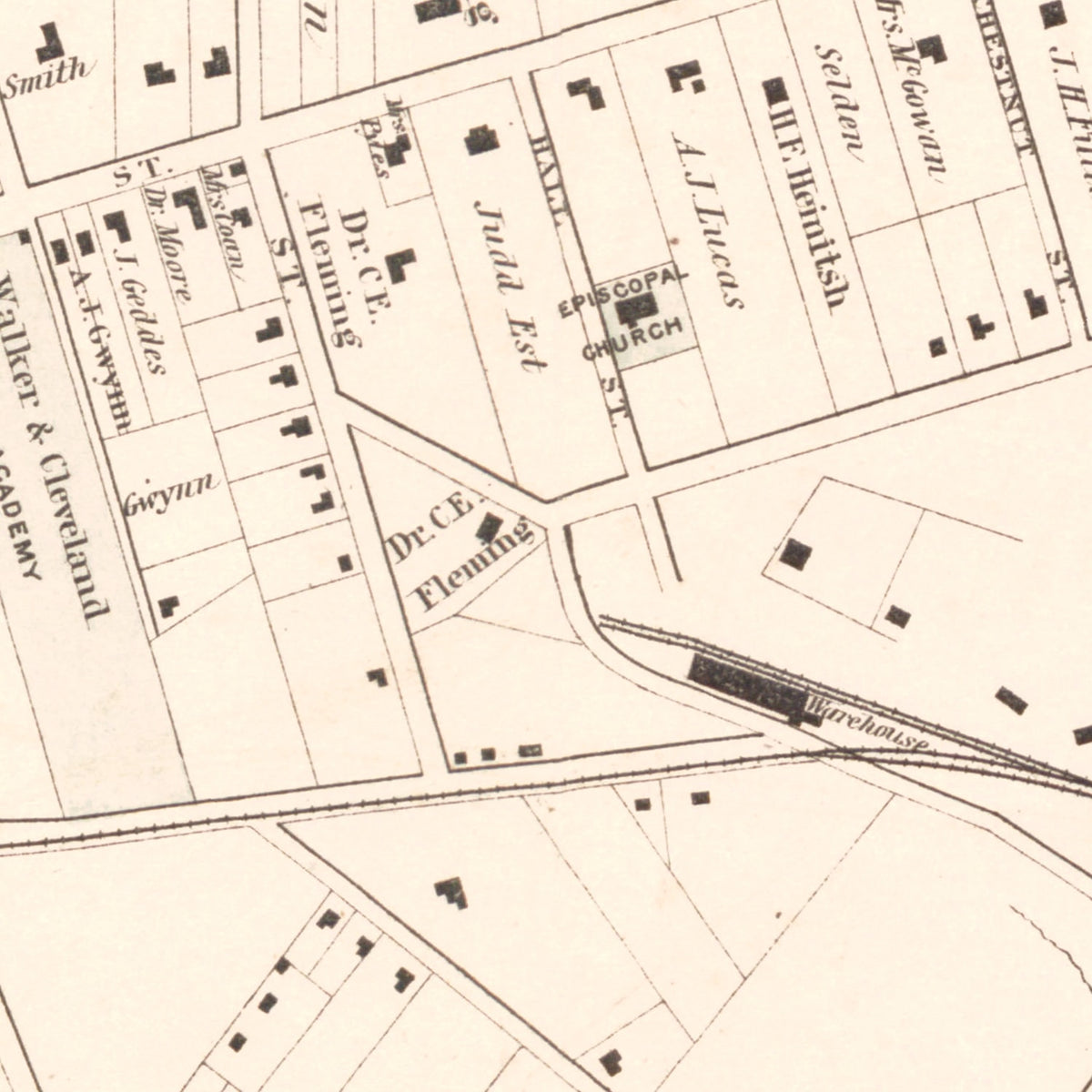 Restored historic details from the 1882 city map of Spartanburg, South Carolina