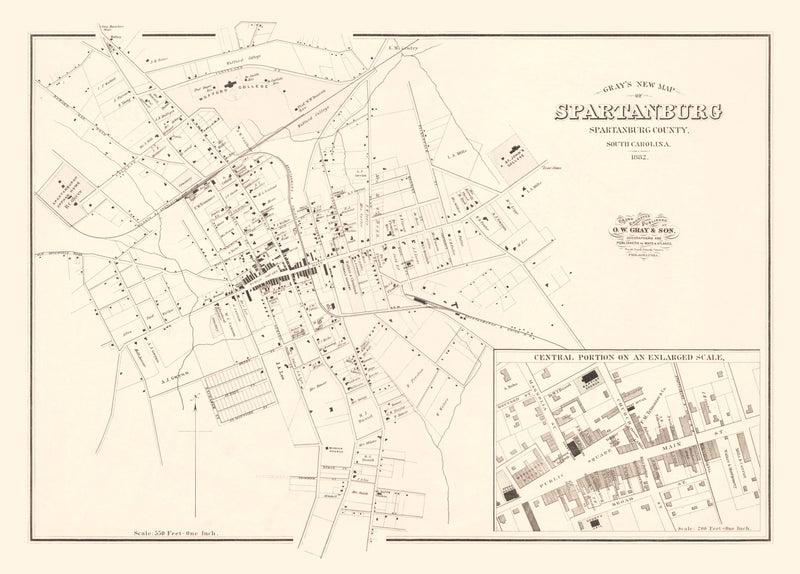 Size comparison using Vintage Map of Spartanburg, South Carolina 1882