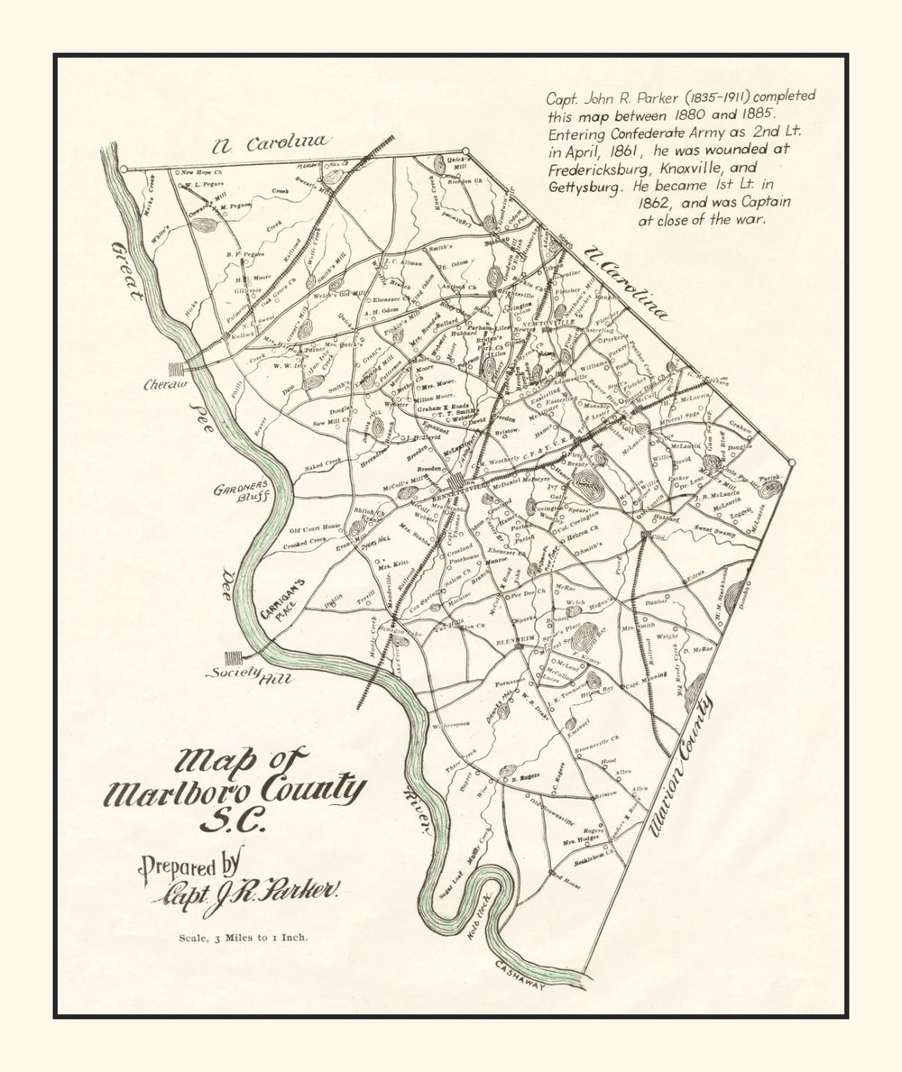 Vintage Map of Marlboro County, South Carolina 1880 print style example
