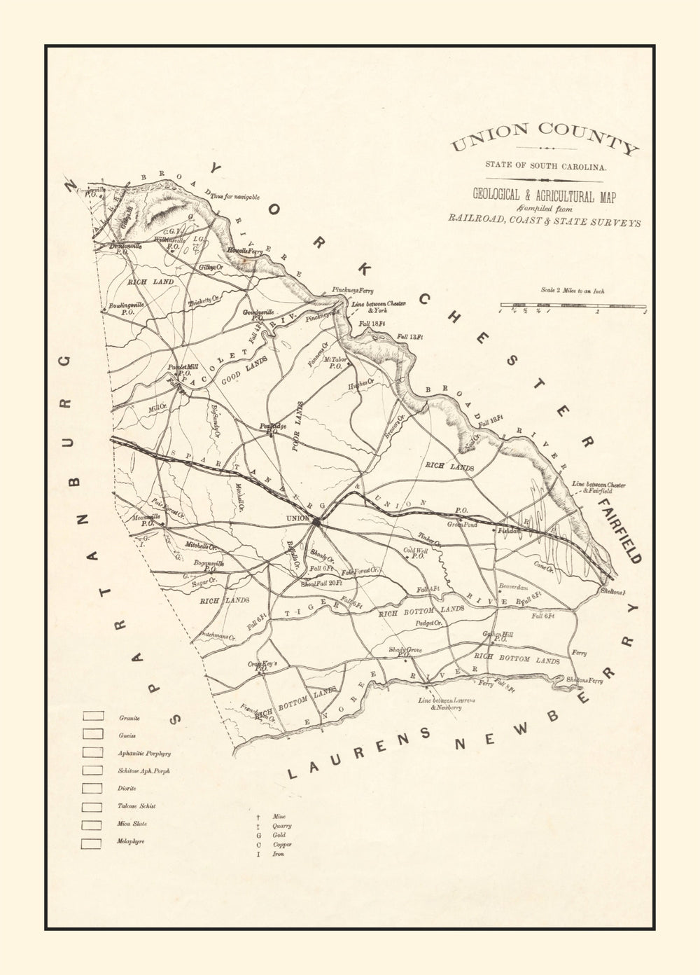 Vintage Map of Union County, South Carolina 1873 print style example