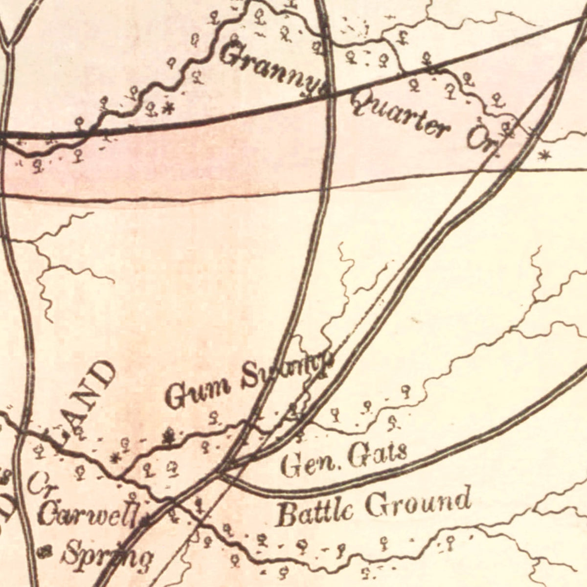 Restored historic details from the 1873 county map of Kershaw County, South Carolina