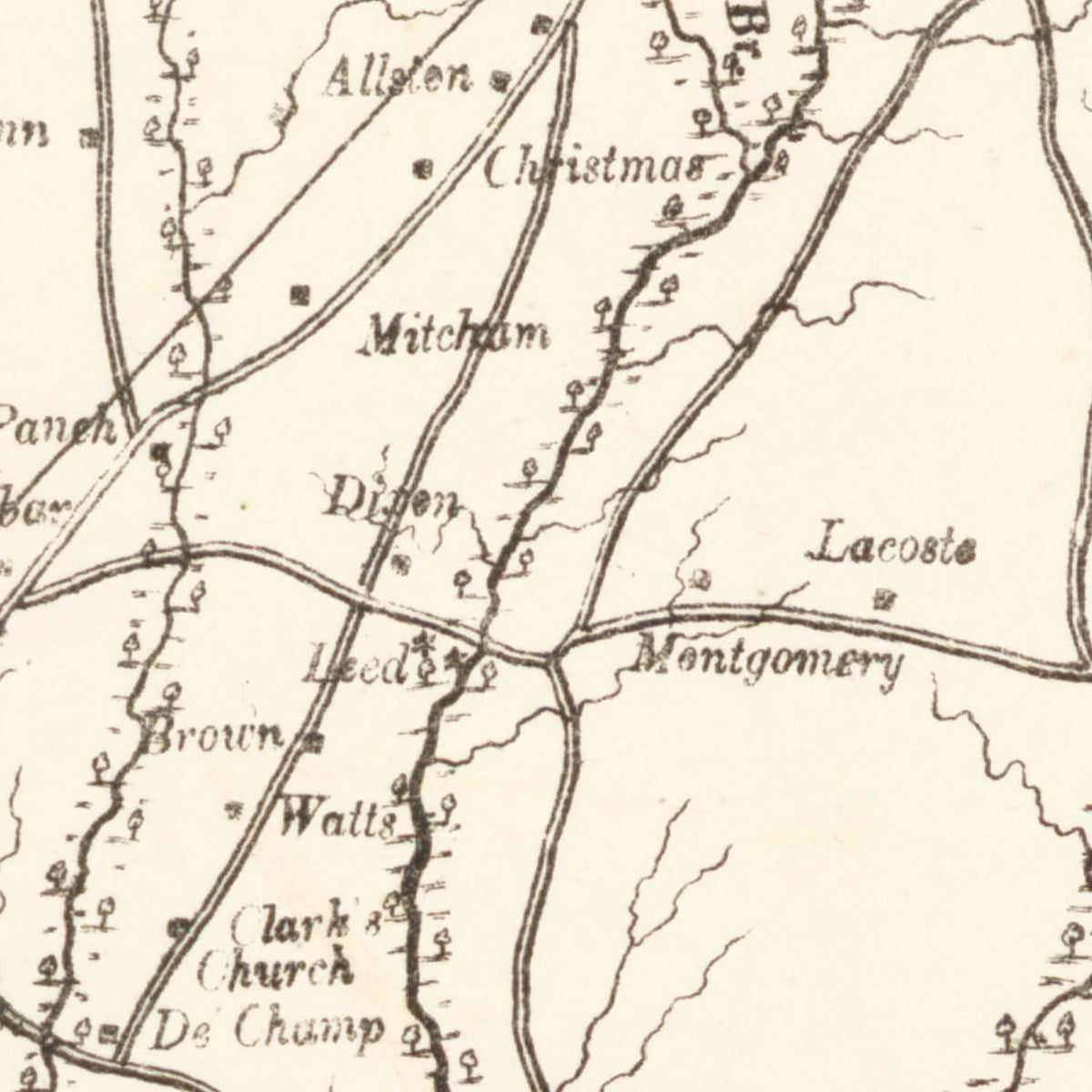 Restored historic details from the 1880 county map of Sumter County, South Carolina