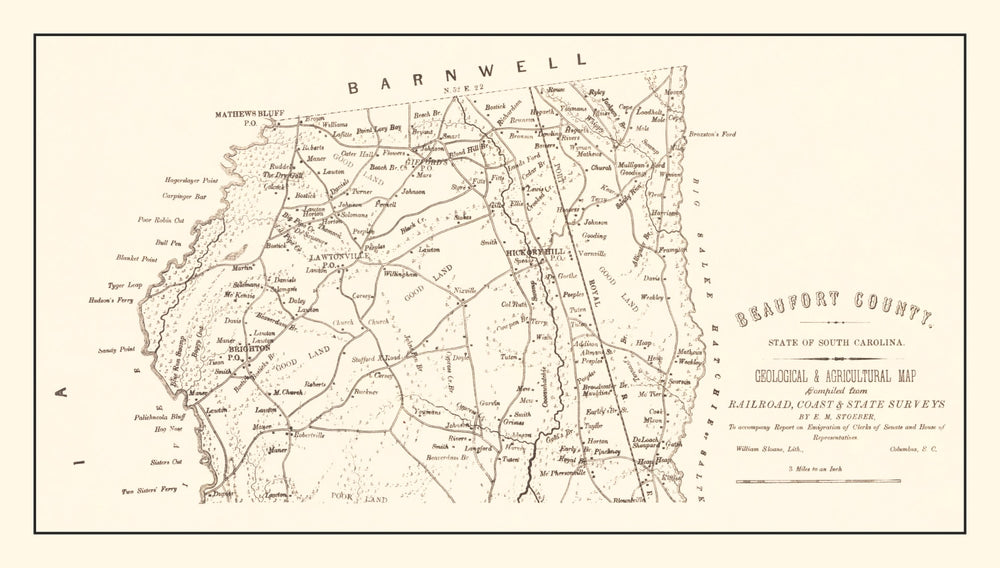 Vintage Map of Beaufort County, South Carolina 1880 print style example