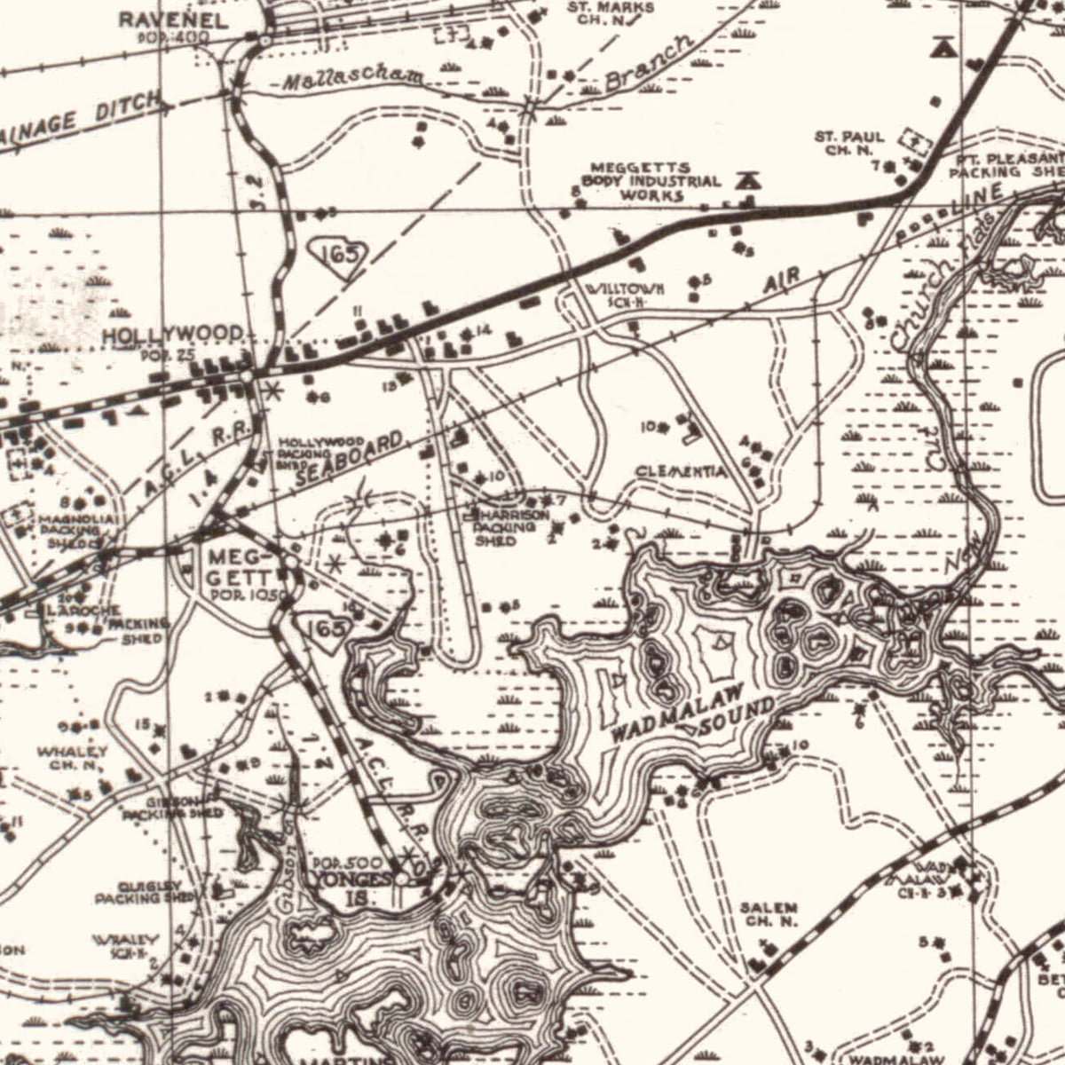 Restored historic details from the 1938 county map of Charleston County, South Carolina
