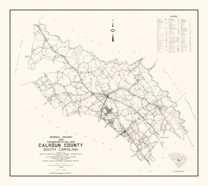Size comparison using Vintage Map of Calhoun County, South Carolina 1938