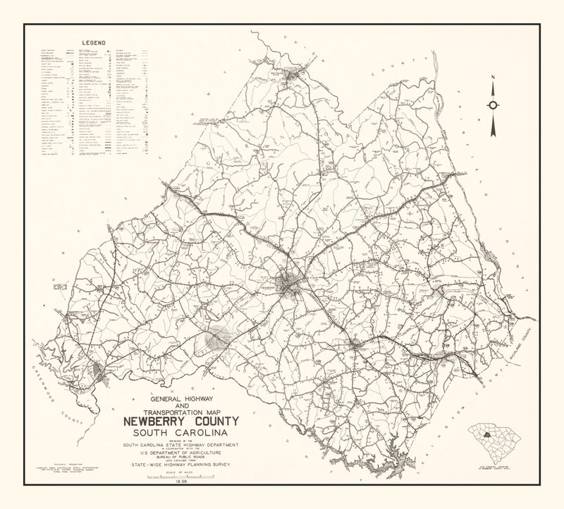Size comparison using Vintage Map of Newberry County, South Carolina 1938