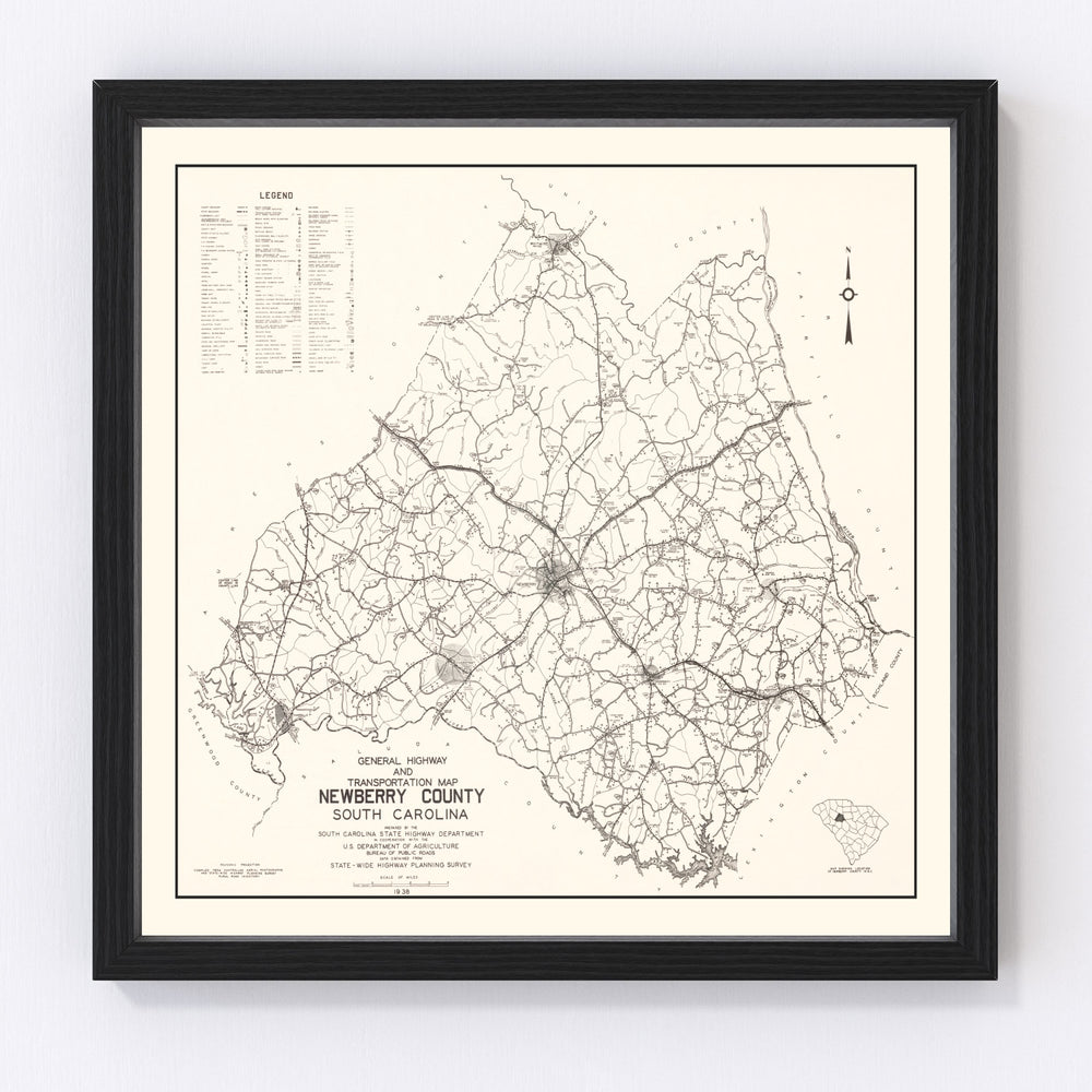 Newberry County Vintage Map 1938
