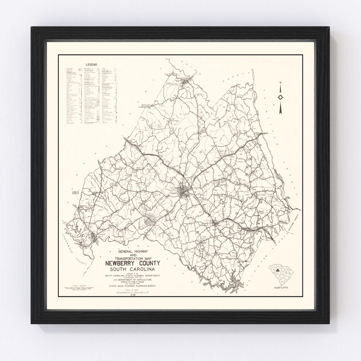 Newberry County Vintage Map 1938