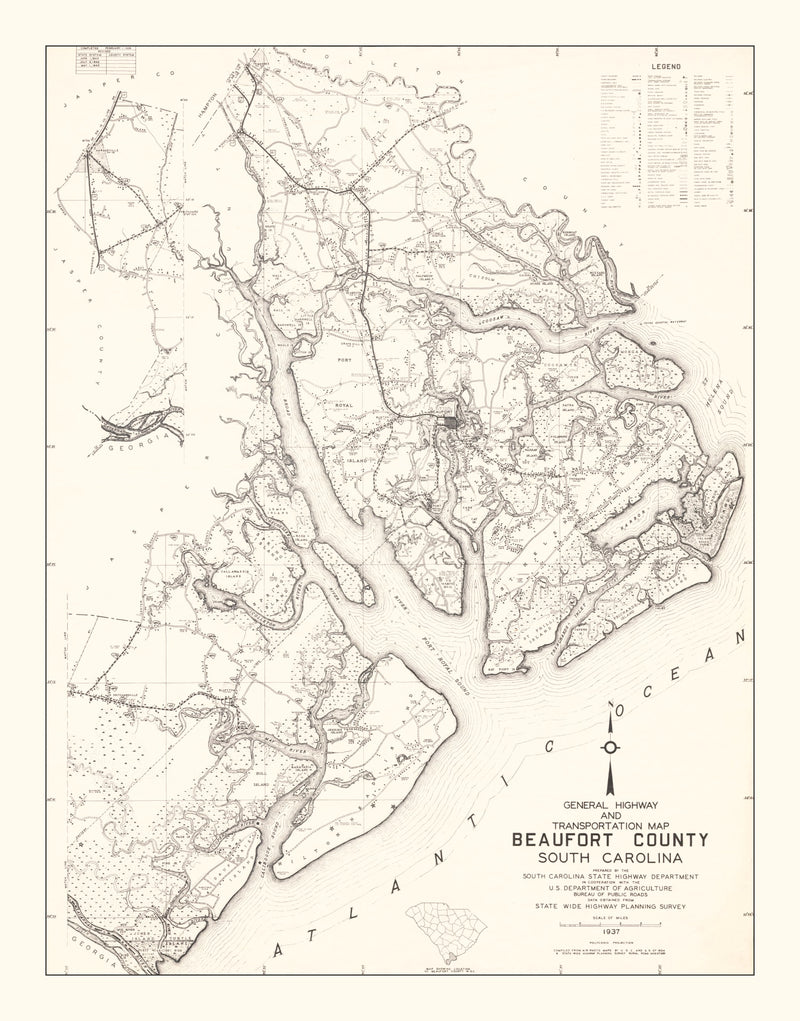 Size comparison using Vintage Map of Beaufort County, South Carolina 1938