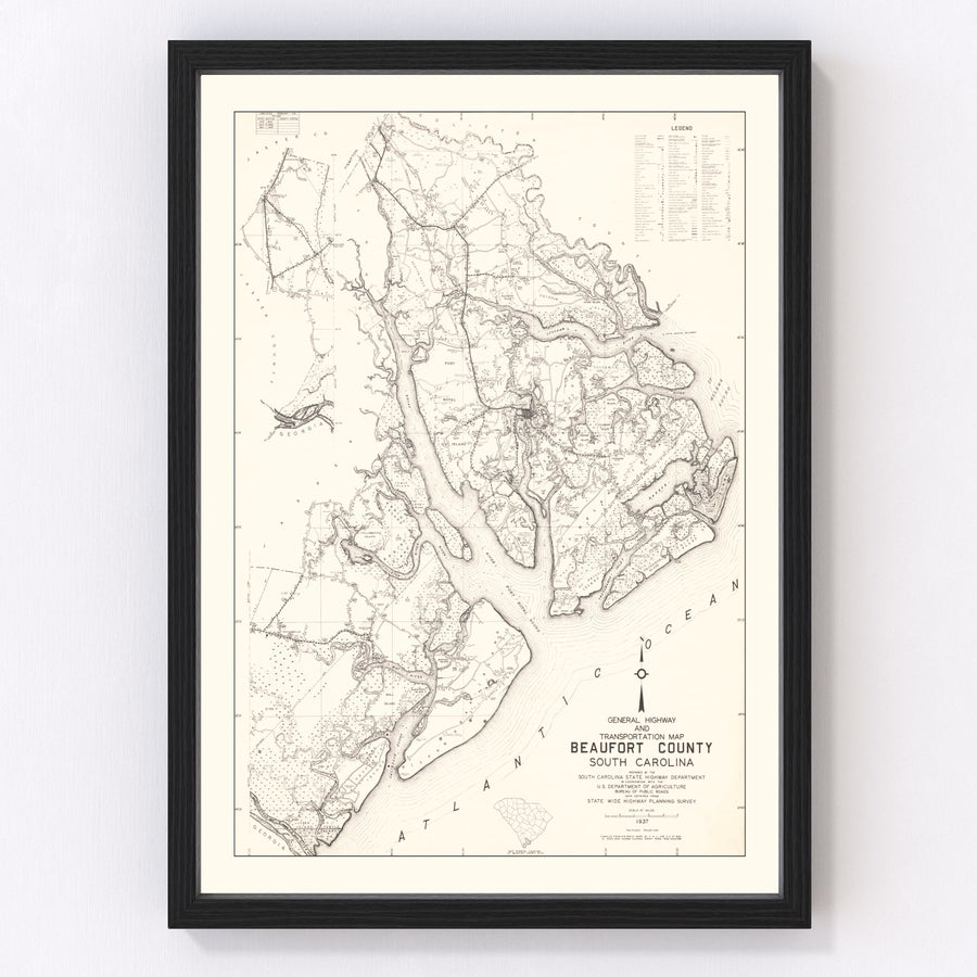 Vintage Map of Beaufort County, South Carolina 1938