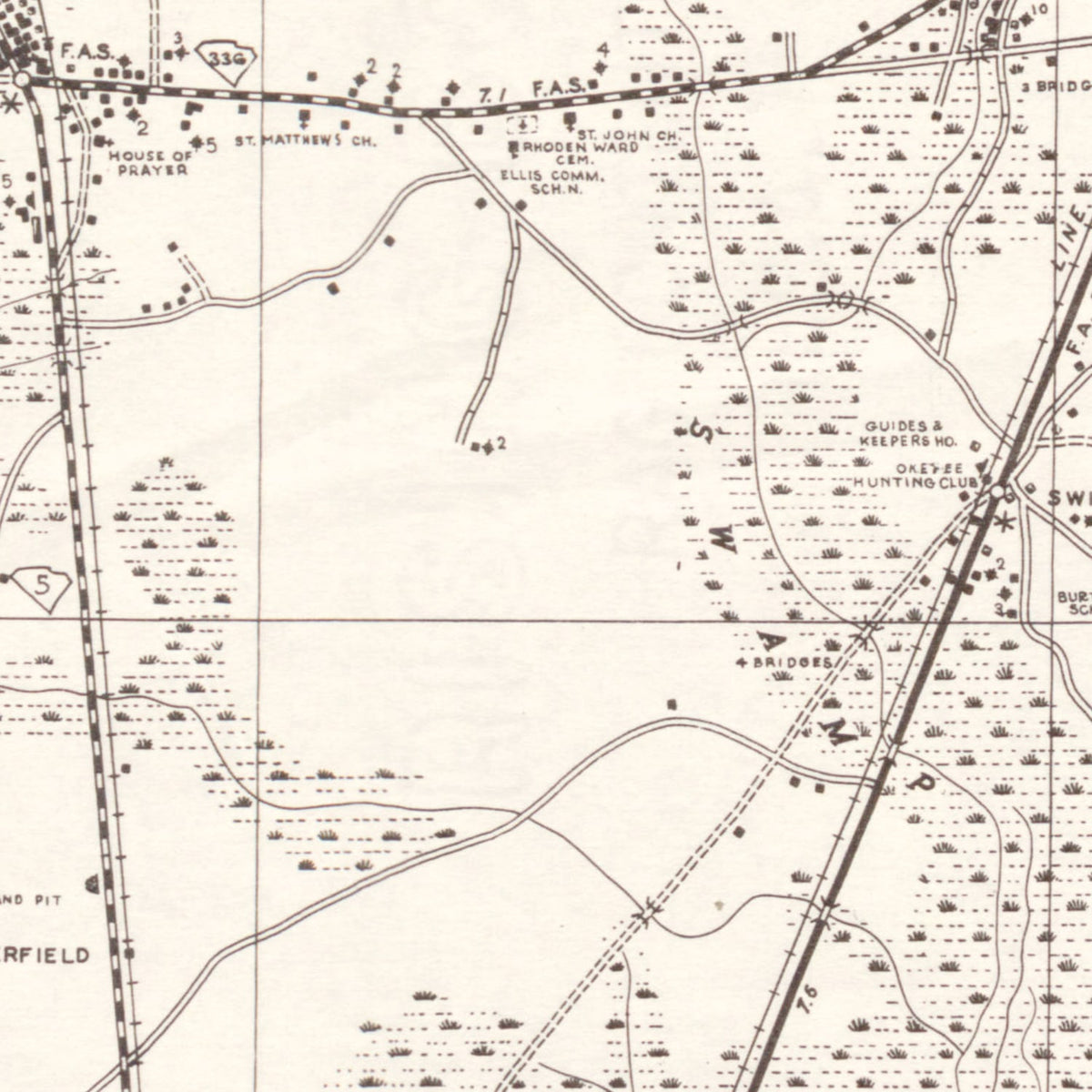 Restored historic details from the 1938 county map of Jasper County, South Carolina