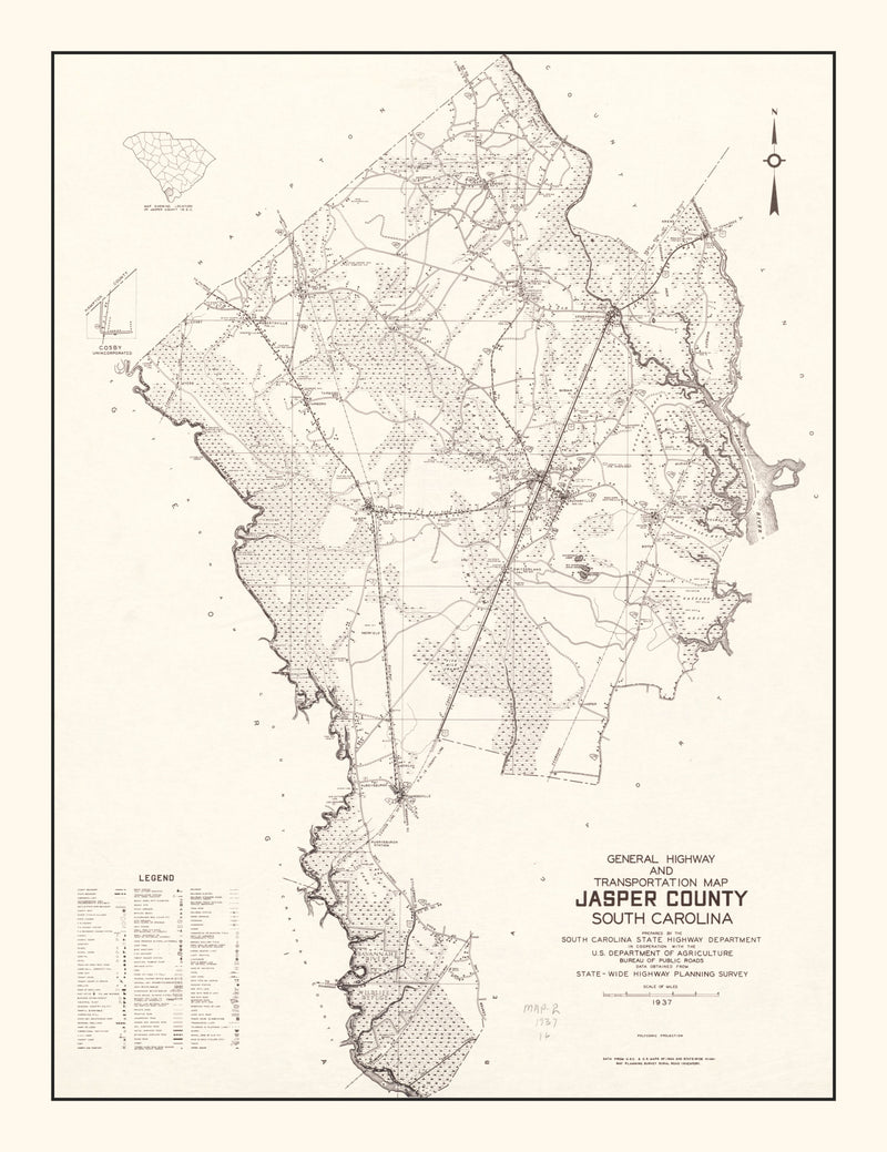 Size comparison using Vintage Map of Jasper County, South Carolina 1938