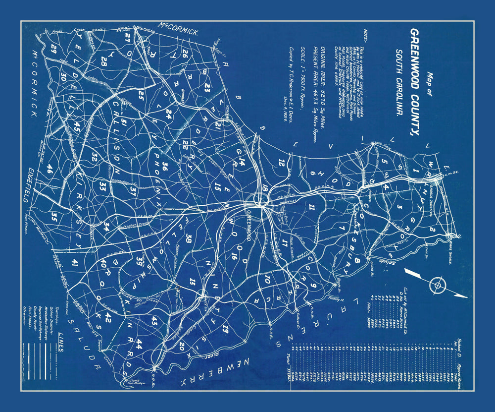 Vintage Map of Greenwood County, South Carolina 1929 print style example