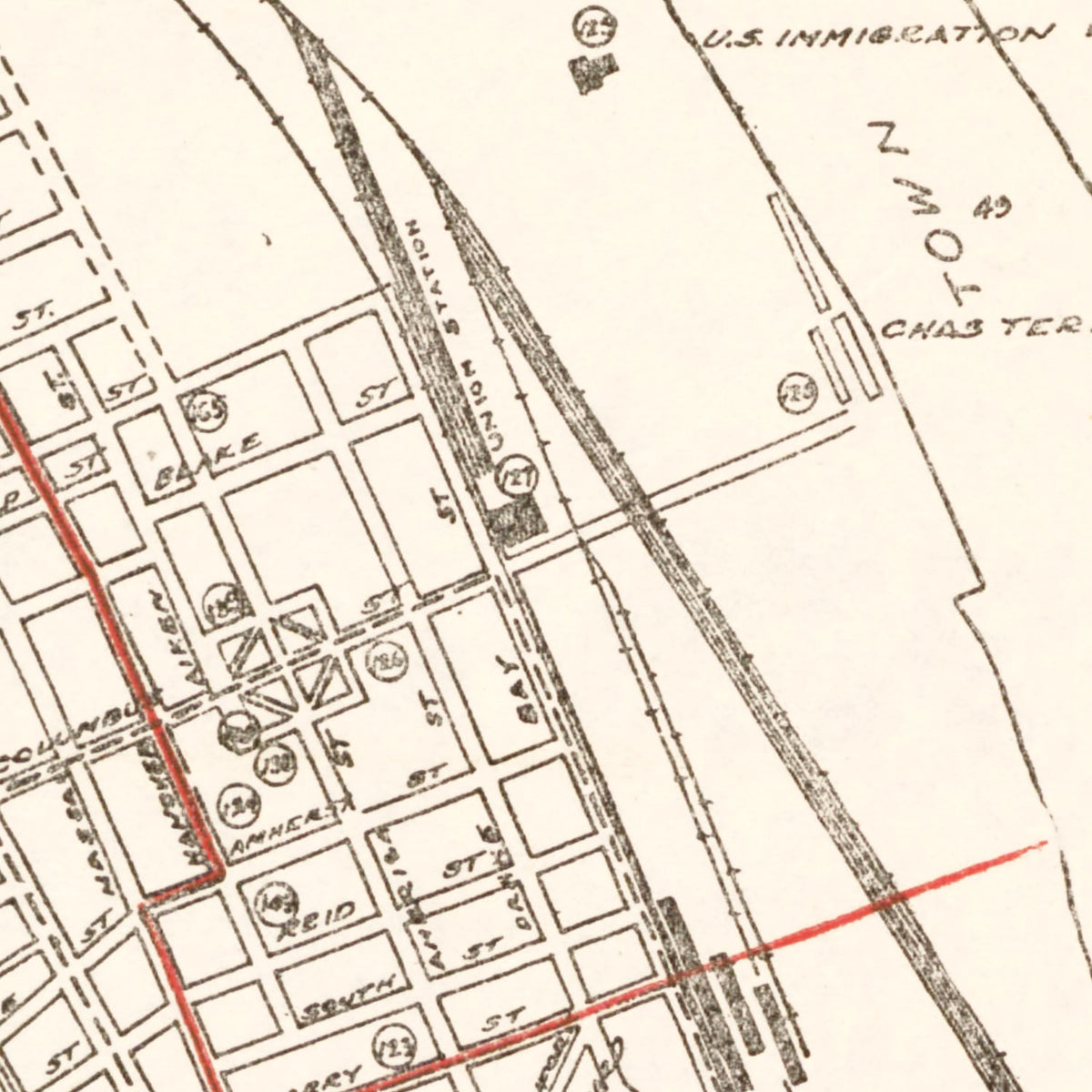 Restored historic details from the 1922 city map of Charleston, South Carolina
