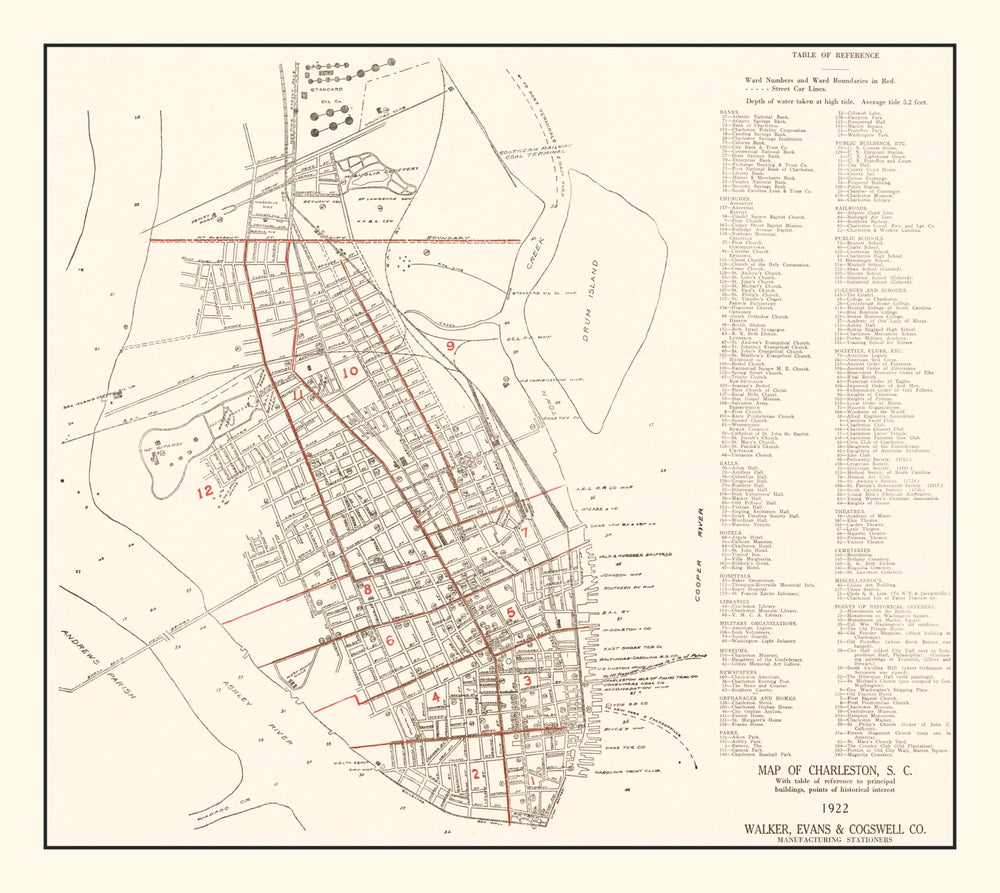Vintage Map of Charleston, South Carolina 1922 print style example
