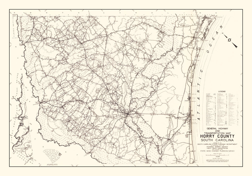 Vintage Map of Horry County, South Carolina 1939 print style example