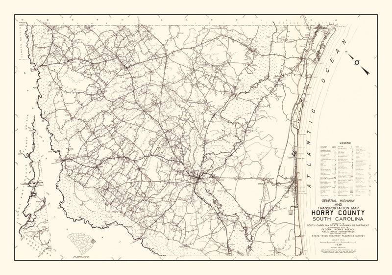 Size comparison using Vintage Map of Horry County, South Carolina 1939