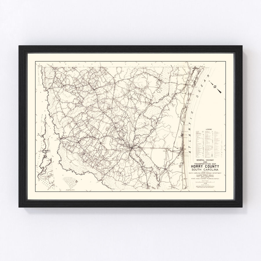 Vintage Map of Horry County, South Carolina 1939