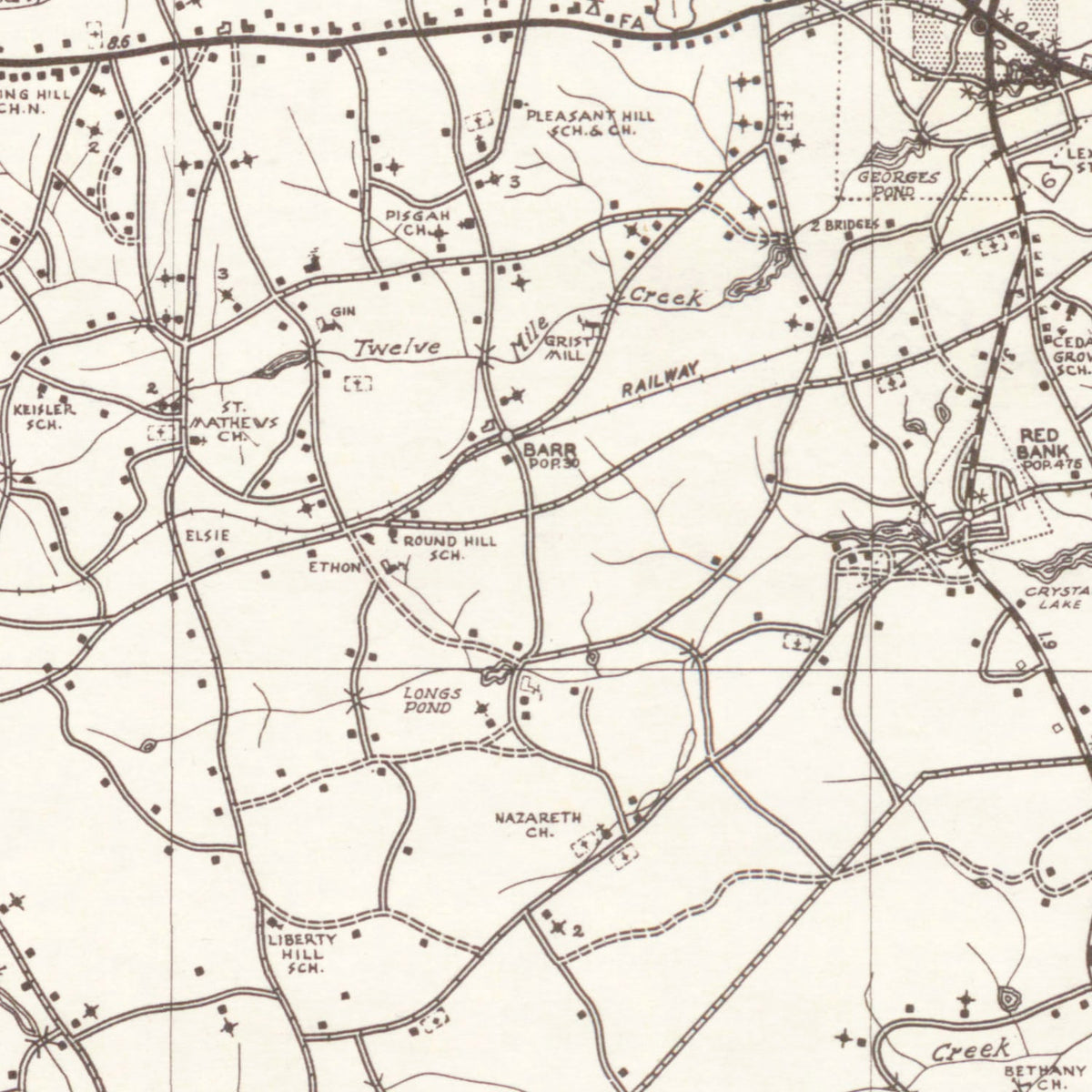 Restored historic details from the 1939 county map of Lexington County, South Carolina