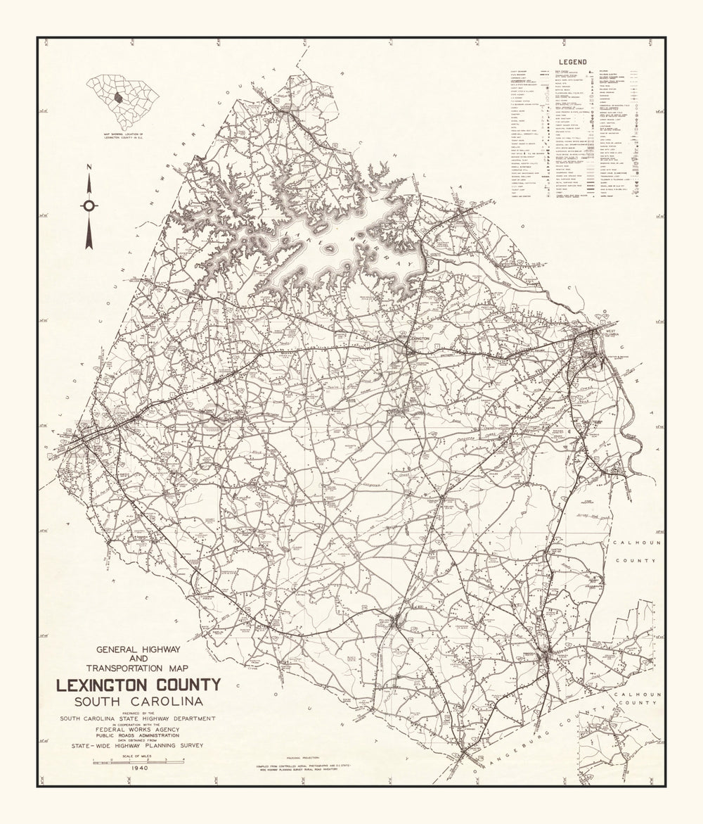Vintage Map of Lexington County, South Carolina 1939 print style example