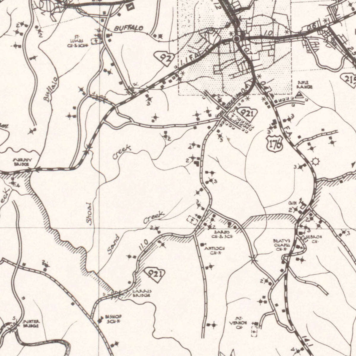 Restored historic details from the 1939 county map of Union County, South Carolina